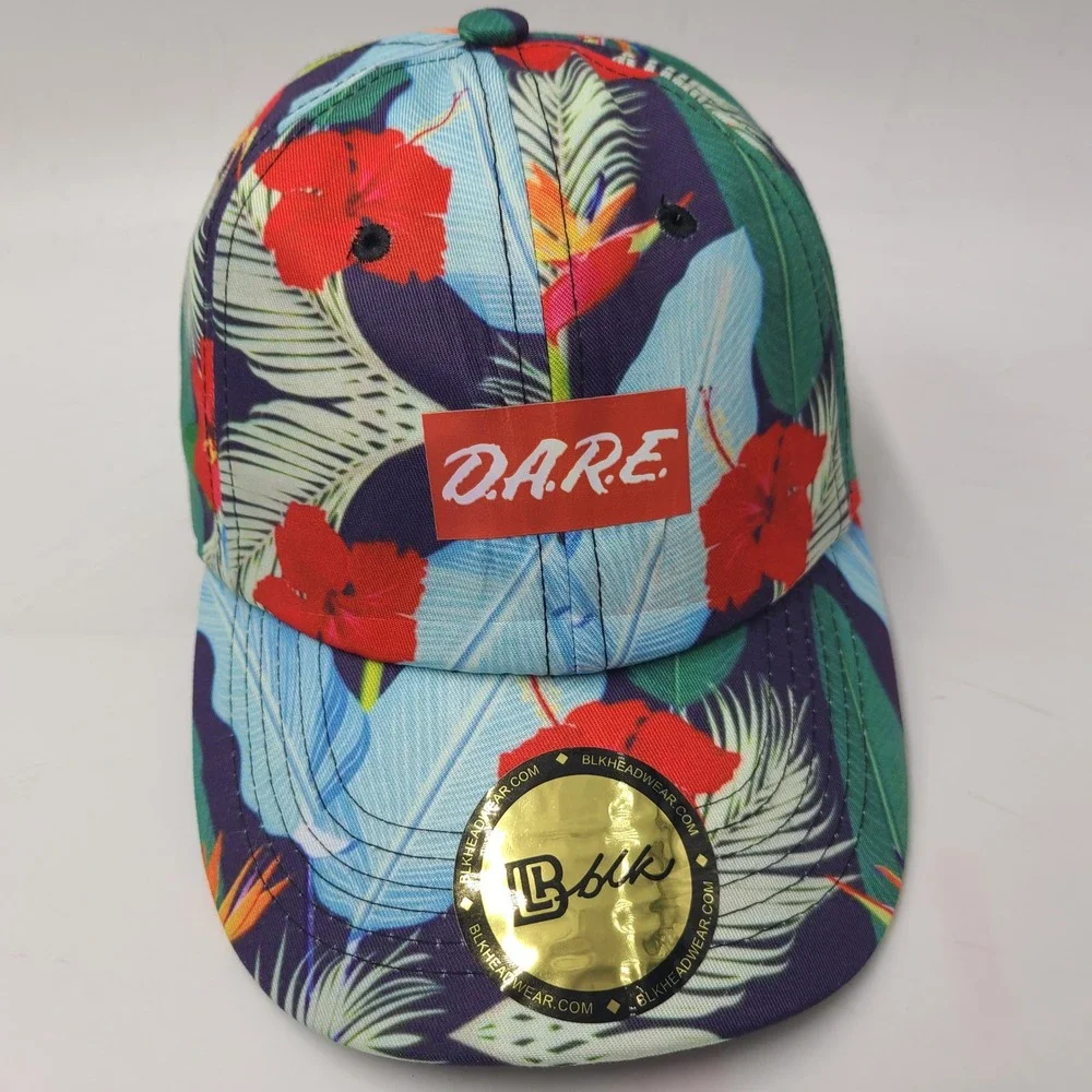 DARE Hat Strapback (Fits‎ Small) Blue Red Floral All Over Print Tropical Skate